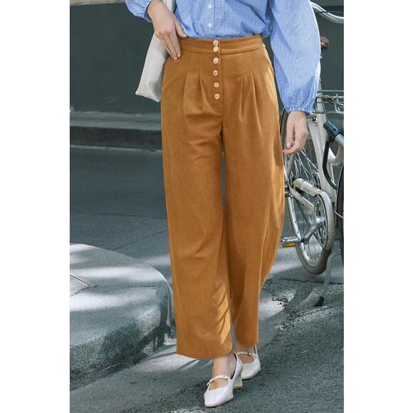 Cupshe Wide Leg Pants Downtown Moves Size 24 Brown Gold - Picture 5 of 5